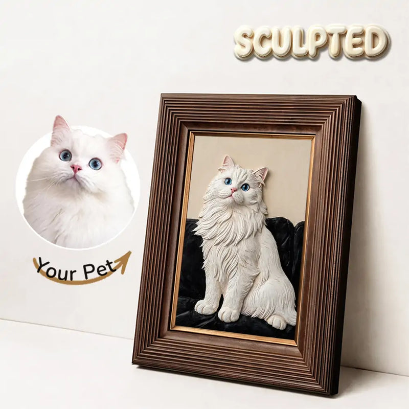 True-to-Life Hand-sculpted 3D Pet Portrait of a white cat