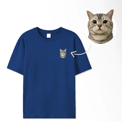 Custom embroidered cat face t-shirt – upload a photo, get wearable art
