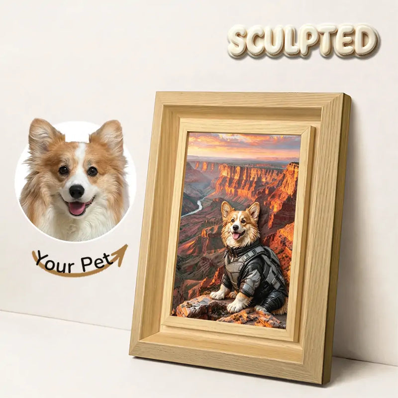 Pet World-Tour Hand-sculpted 3D Pet Portrait of a dog in a Grand Canyon travel scene