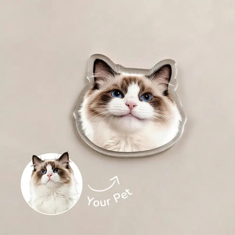 A personalized pet portrait fridge magnet