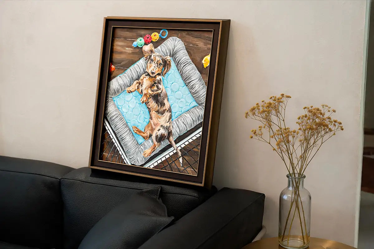 Luminipet artist working on a hand-painted pet portrait