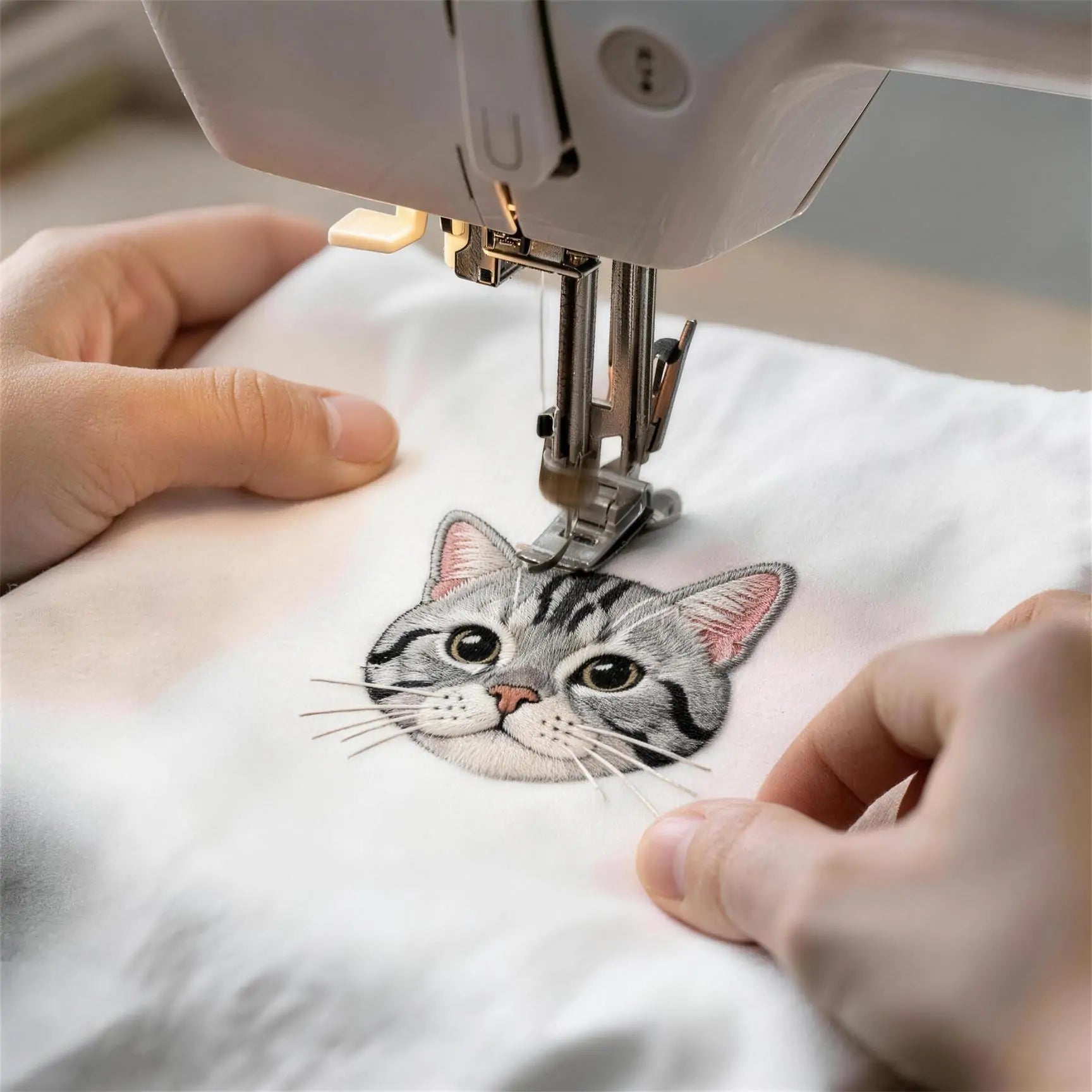 Custom dog t-shirt detail – premium cotton embroidered pet portrait tee
